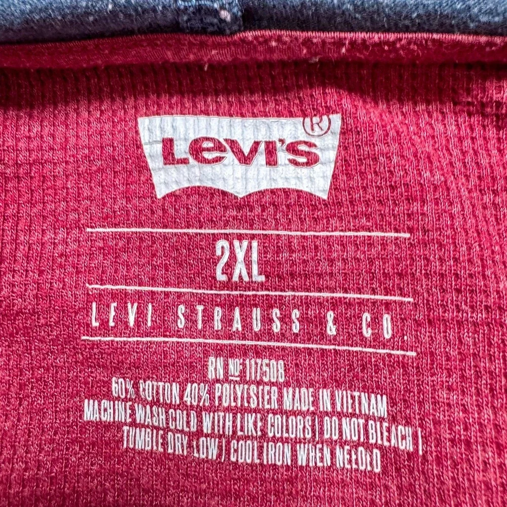 Levis Hoodie Mens 2XL Red Blue Pullover Raglan Long Sleeve Hooded Sweatshirt‎